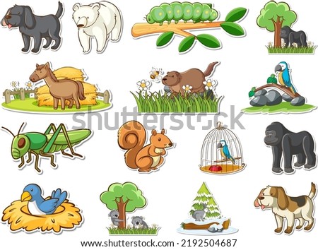 Sticker set of cartoon wild animals illustration