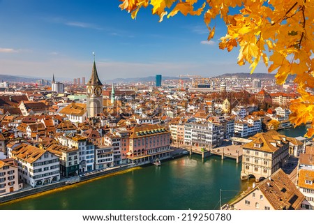 Downtown of Zurich at sunny day Royalty-Free Stock Photo #219250780