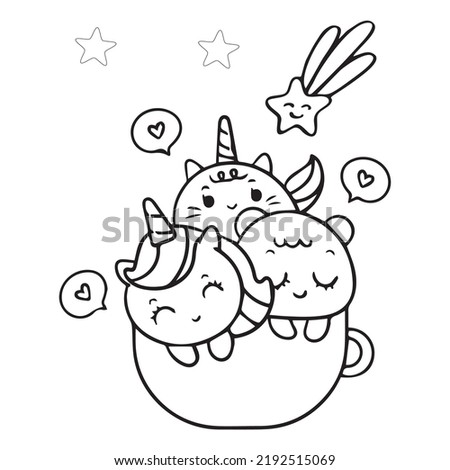 Unicorns cartoon, pony child, bear friendship girly doodles Valentines day Kawaii animal