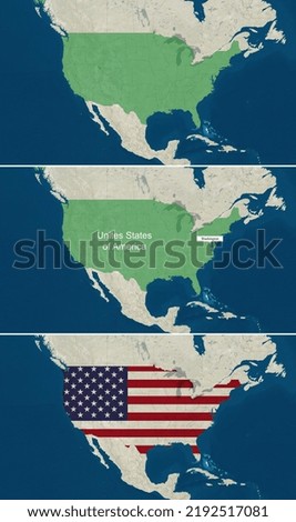 Map of United States of America with text, textless, and flag