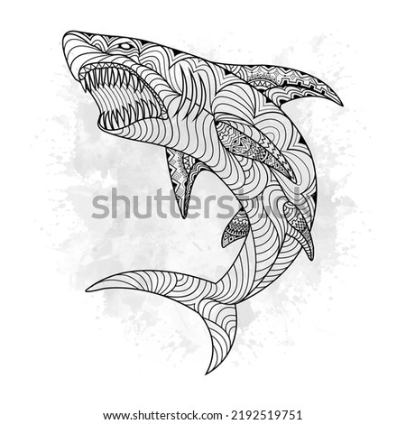 line art shark in ethnic vector white background