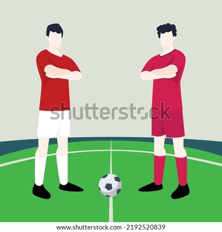 Match preview displaying two male footballers within a football field vector illustration. Poland vs South Korea.