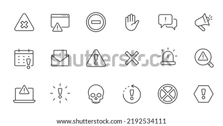 Alert, risk sign line icon set. Caution, warning, exclamation mark thin editable line stroke icon. Alert information, accident notification vector illustration. Royalty-Free Stock Photo #2192534111