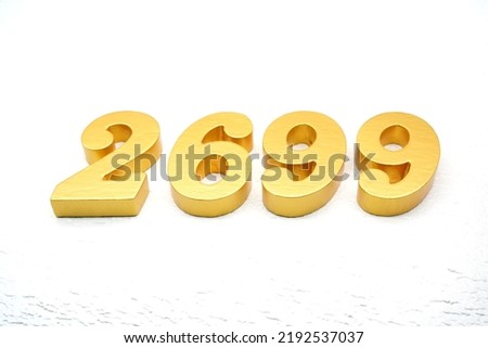  Number 2699 is made of gold painted teak, 1 cm thick, laid on a white painted aerated brick floor, visualized in 3D.                                