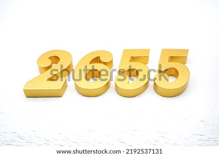    Number 2655 is made of gold painted teak, 1 cm thick, laid on a white painted aerated brick floor, visualized in 3D.                                                