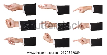 Group of Asian Male Hand on gray Background in studio Taking With Studio Light. 