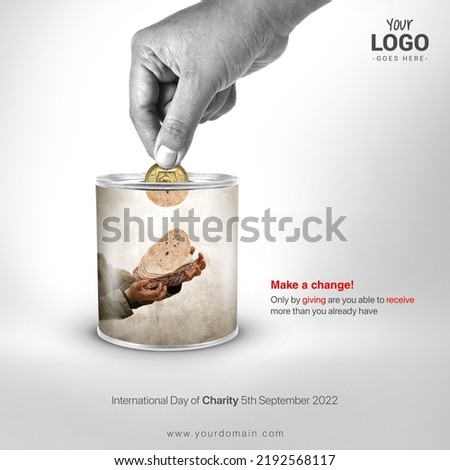 Charity and giving money to the poor people is such a kind thing. Donate single coin in this International Day of Charity on 5 September Royalty-Free Stock Photo #2192568117