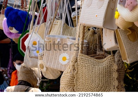 Detail of the knitted shoulder bag for sale in the market