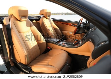 Closeup view of luxury convertible car interior Royalty-Free Stock Photo #2192582809