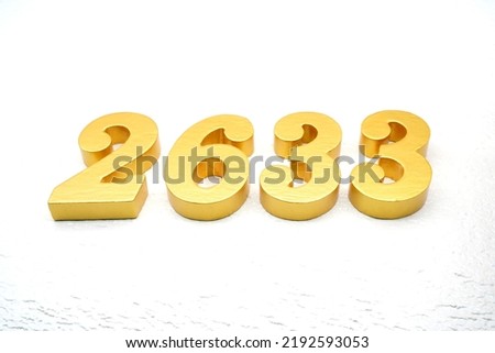  Number 2633 is made of gold painted teak, 1 cm thick, laid on a white painted aerated brick floor, visualized in 3D.                                     