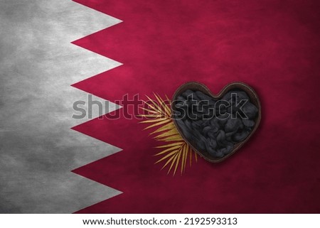 Wooden basket heart form on background of national flag. Photography and marketing digital backdrop. Bahrain