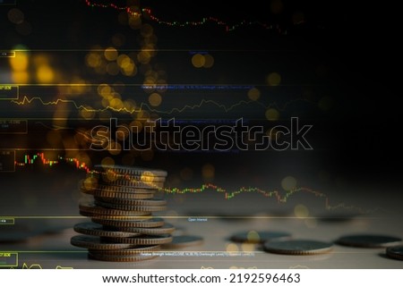 Candlestick Graph Chart Uptrend,Stack coin.Crypto Currency on abstract background.Data Trade Forex Stock Market Accounting Exchange Analysis Digital Commercial Asset Technology Business Finance.