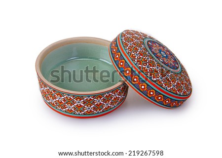 Isolation of a bowl with a Thai traditional on a white background