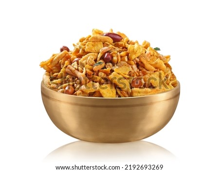 Indian Namkeen Snacks Served in traditional Namkeen Food Mixture. Peanuts, Indian spicy snacks (Namkeen) Royalty-Free Stock Photo #2192693269