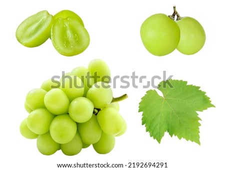Set of cutout fresh Shine Muscat grape and leaf isolated on white background Royalty-Free Stock Photo #2192694291