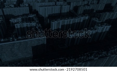 Blackout in the city. Multi-storey building without electricity. Air view. Royalty-Free Stock Photo #2192708501
