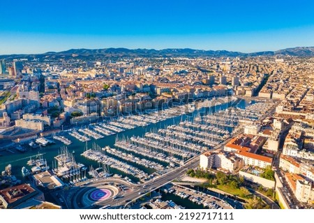 Aerial view of the port in Marseilles, France