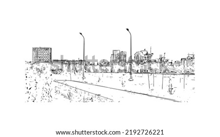 Building view with landmark of Nur Sultan is the 
capital of Kazakhstan. Hand drawn sketch illustration in vector.
