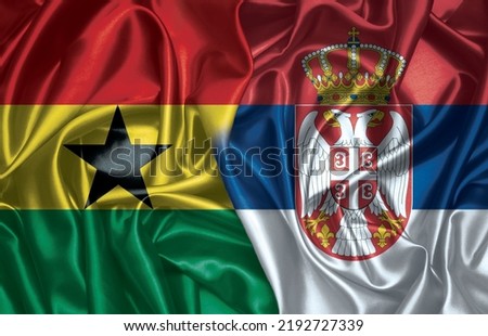 Ghana and Serbia two folded silk flags together