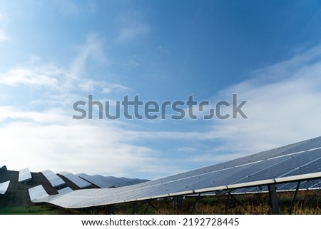 Detail picture of power plant using renewable solar energy in the meadow