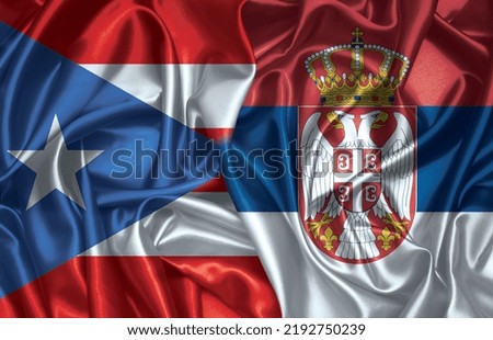 Puerto Rico and Serbia two folded silk flags together
