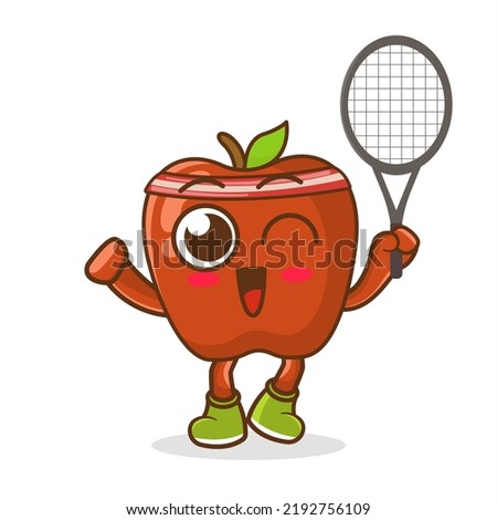 apple playing badminton illustration. character vector