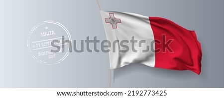 Malta happy independence day greeting card, banner with template text vector illustration. Maltese memorial holiday 21st of September design element with 3D flag with stripes Royalty-Free Stock Photo #2192773425