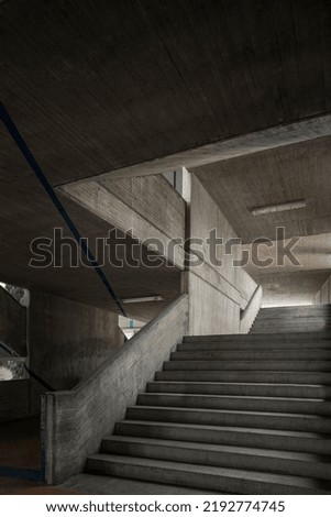 modern concrete architecture cement building brutalist , stairs of an institution or school, mexico, Royalty-Free Stock Photo #2192774745