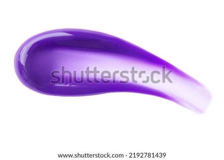 Purple gel abstract colour smear. Purple blonde dye hair shampoo smudge isolated on white background.