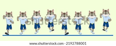 Cat Frame by Frame Front Run Cycle, in school dress, Vector Illustration. Design for Motion graphics, 2D Animation, Infographics, Motion Posters, Pose Animation