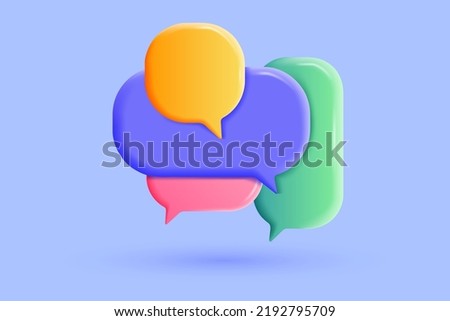 3D Speech bubbles message with blank copy space for text. Social network communication. Empty dialogue balloons. Cartoon creative design icon concept isolated on purple background. 3D Vector