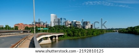 Arlington, Virgina - June 4, 2022: View of Downtown Arlington and Potomac River from the Theodore Roosevelt Bridge Royalty-Free Stock Photo #2192810125