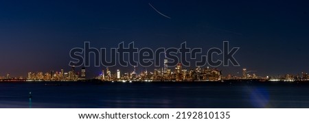 Wide Night Panorama of the New York Manhattan Skyline