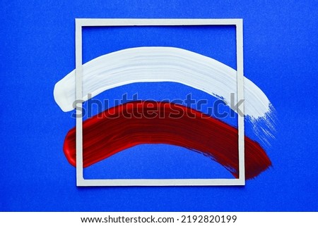 Modern splash frame with blue background,white and red acrylic painting.