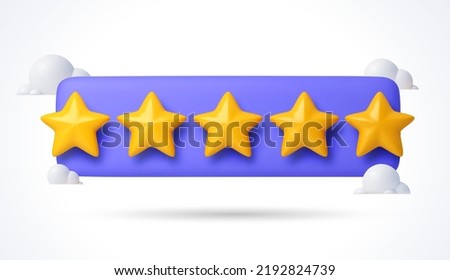 3d five stars the best estimate of performance, score of five points. stars golden yellow glossy color. customer achievement feedback. realistic 3d high client rating about work. vector illustration