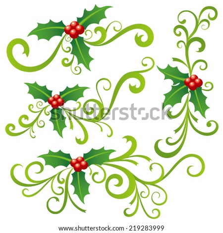 Christmas Holly and Scrolls