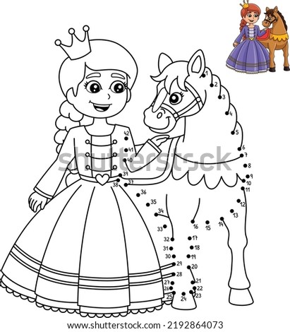Dot to Dot Princess And Horse Coloring Page 