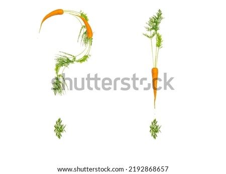 Question mark and exclamation mark made of carrots, on a white background