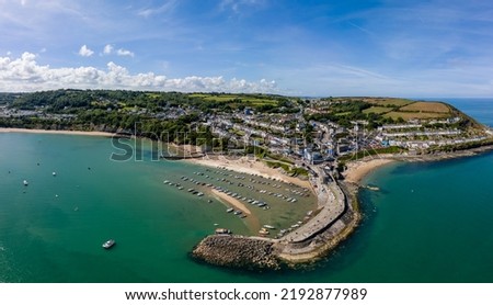 Panoramic aerial view of the colorful Welsh seaside town of New Quay (Ceredigion) Royalty-Free Stock Photo #2192877989