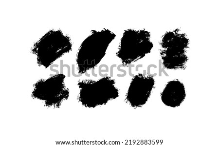 Vector black paint bold shapes, collection of wide brush strokes. Dirty design element, box, frame silhouettes or background for text isolated on white background. Hand drawn calligraphy smears