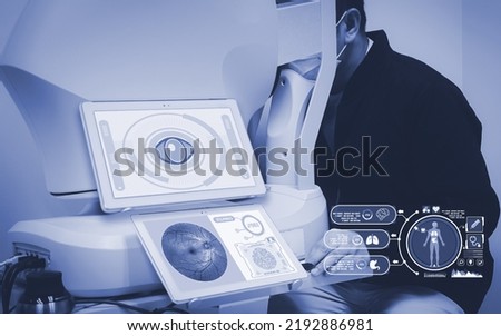 Close-up of a patient measuring the retina with Fundus Photography and Optical coherence tomography, medical technology concept.
 Royalty-Free Stock Photo #2192886981