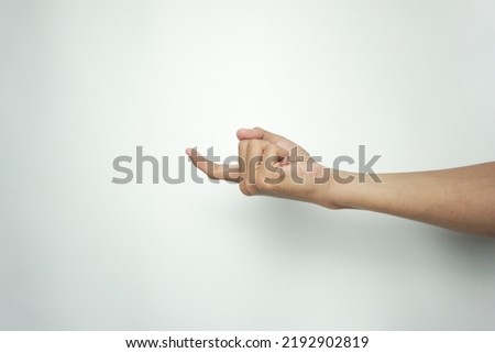 Cropped image of man gesturing by hand isolated on white background