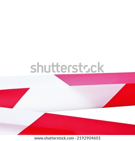 Large Red White Do Not Cross Ribbon Barricade Tape Copy Space, Isolated Detailed Horizontal Background, Crime Scene Marking Closeup, Construction Site Hazard Cordon Safety Barrier Concept

