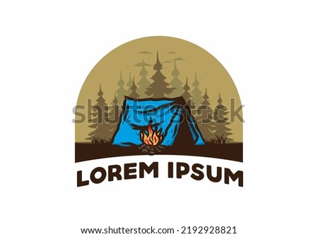 Forest camping with bonfire illustration badge design