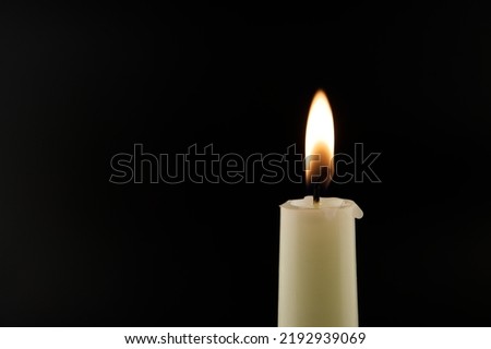 Close-up of a burning candle and flowers illuminated by the candlelight in the darkness with free copy space Royalty-Free Stock Photo #2192939069