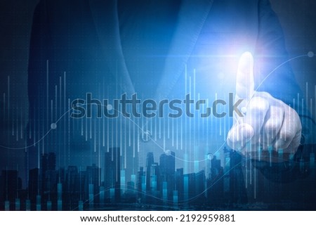 Businessman using futuristic connection interface. Working with digital finance marketing chart, Future technology innovation interface icons, Business digital technology transformation
