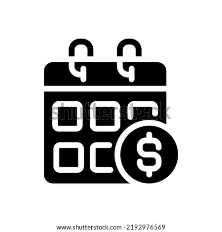 Salary black glyph icon. Monthly income. Regular paycheck. Annual earnings schedule. Paid leave. Employee compensation. Silhouette symbol on white space. Solid pictogram. Vector isolated illustration