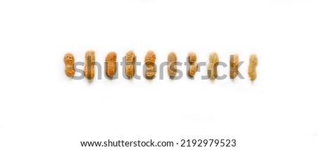 Isolated row of peanuts with the selective focus. Good for any project.