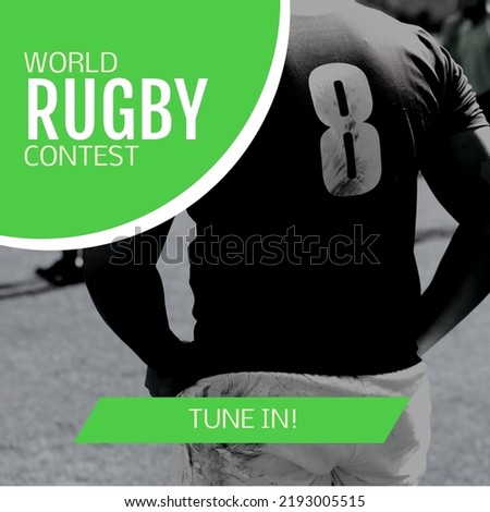 Composition of world rugby contest text over african american rugby player. World rugby contest and sport concept digitally generated image.