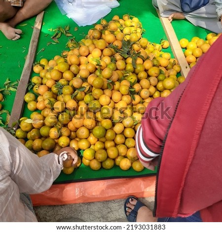Citrus fruit traders spread their wares on the floor